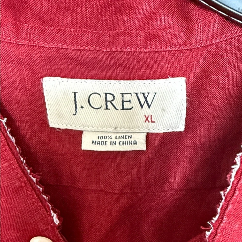 J. Crew Men's Burgundy Button Down Shirt 100% Linen